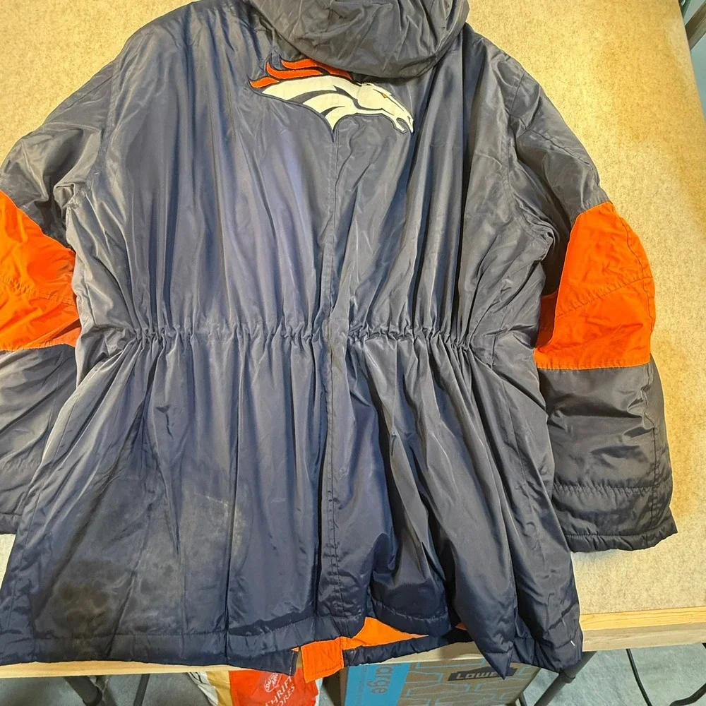 Reebok NFL Denver Broncos On Field Sideline Parka Jacket Navy Blue Orange 3XL